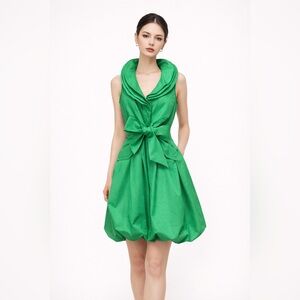 Samuel Dong Three Wire Collar Bubble Dress Small Green Bow Coquette Cocktail
